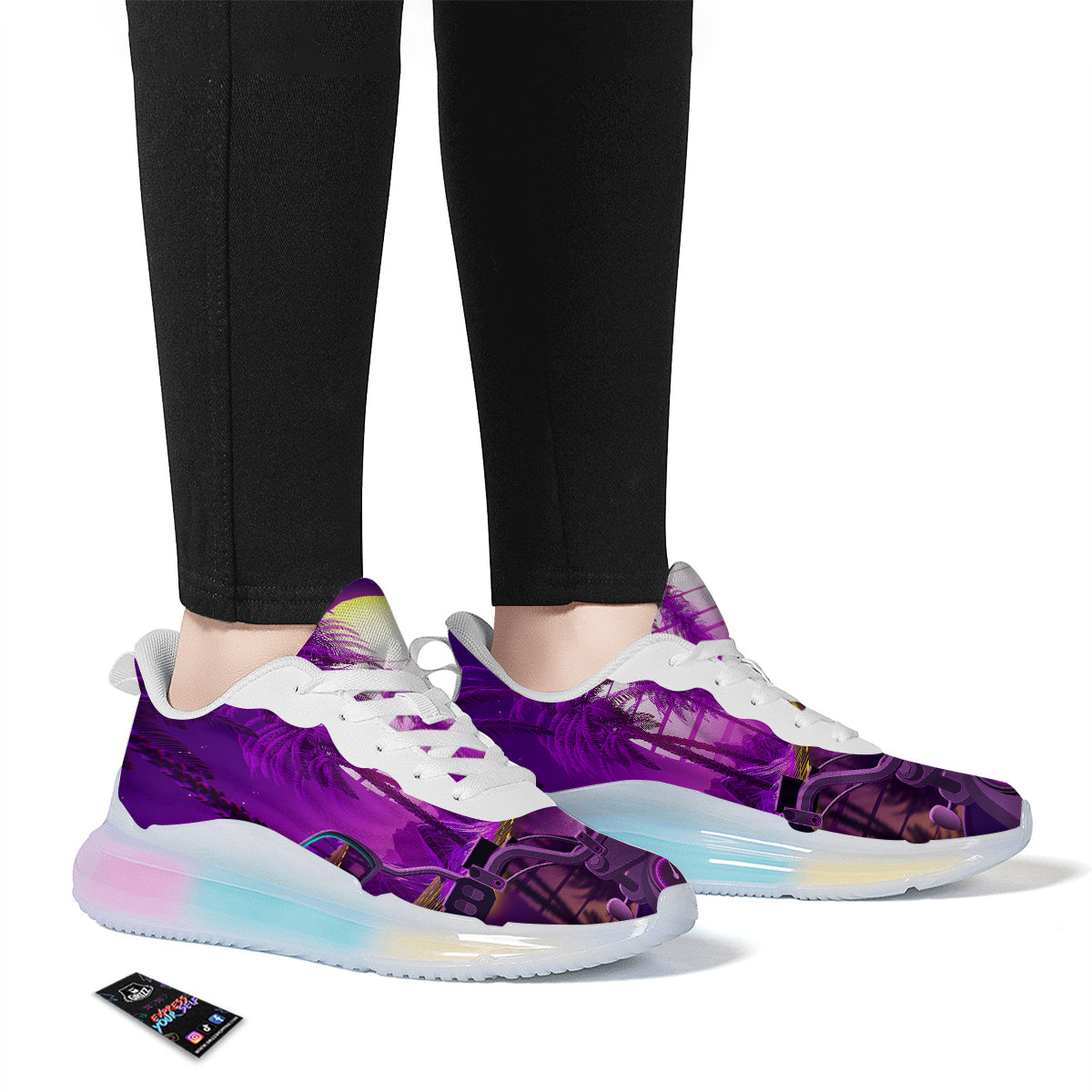 Riding Motorcycle Retro Purple Print Running Sneakers-grizzshop