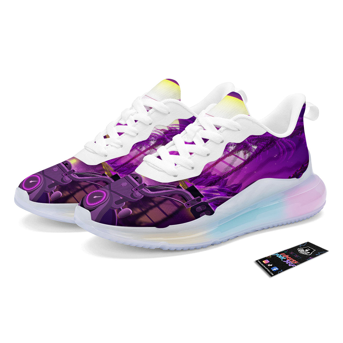 Riding Motorcycle Retro Purple Print Running Sneakers-grizzshop