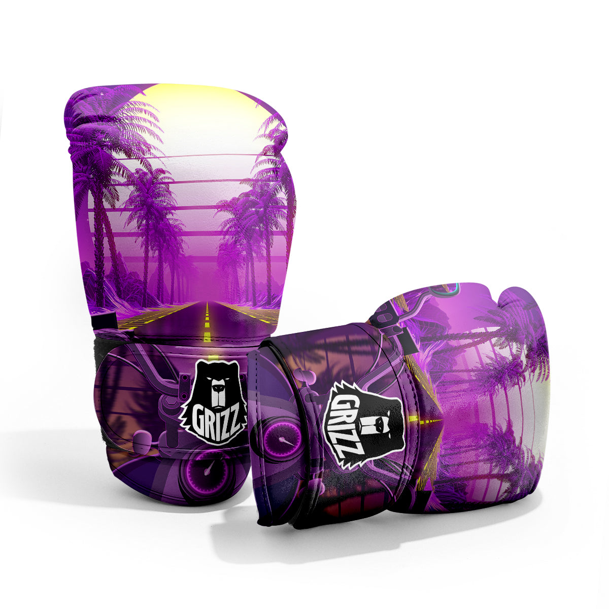 Riding Motorcycle Retro Purple Print Pro Boxing Glove