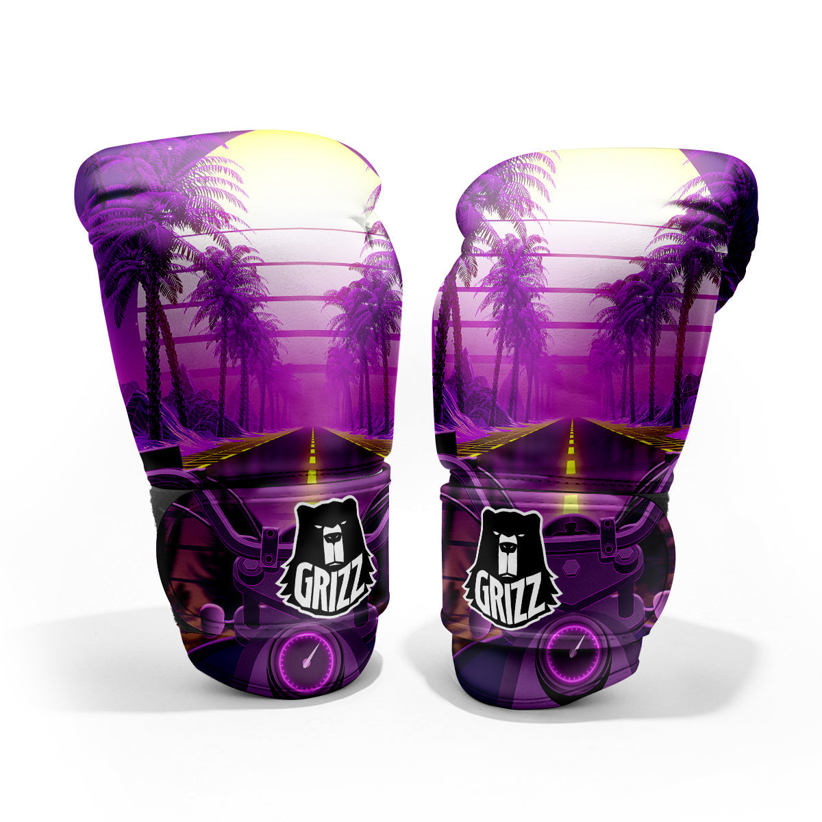 Riding Motorcycle Retro Purple Print Pro Boxing Glove