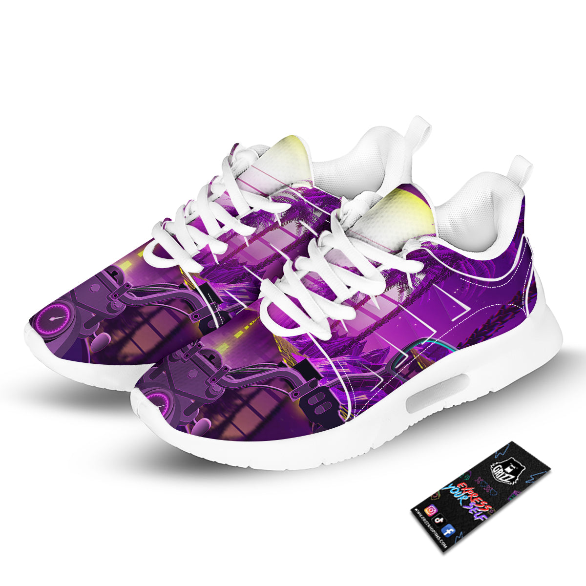 Riding Motorcycle Retro Purple Print Tennis Shoes-grizzshop