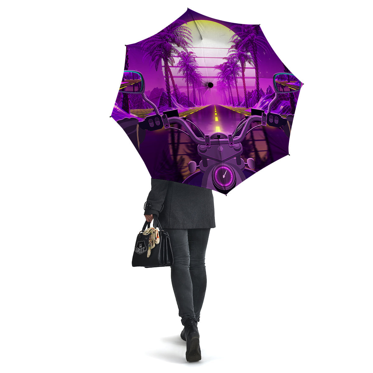 Riding Motorcycle Retro Purple Print Umbrella-grizzshop