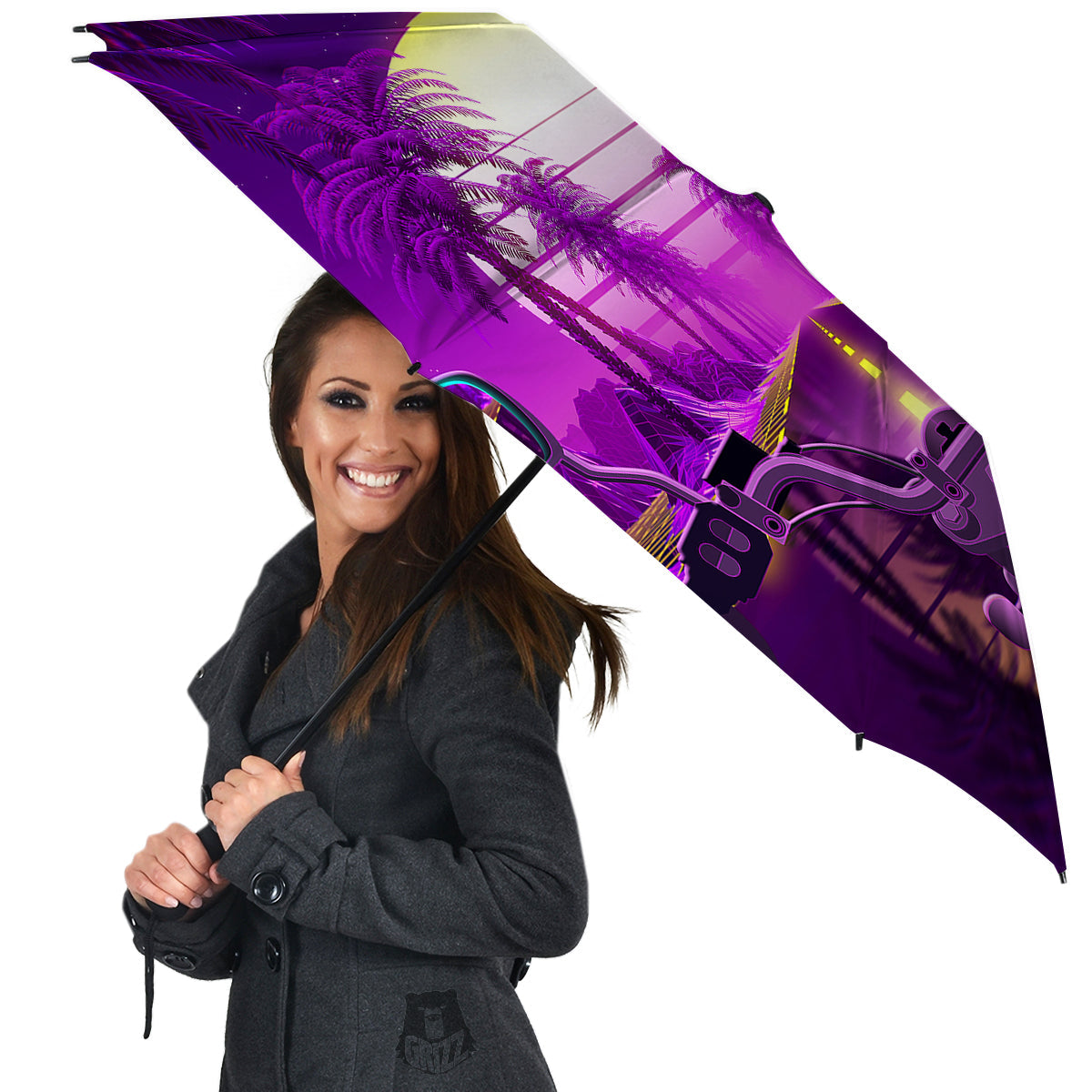 Riding Motorcycle Retro Purple Print Umbrella-grizzshop
