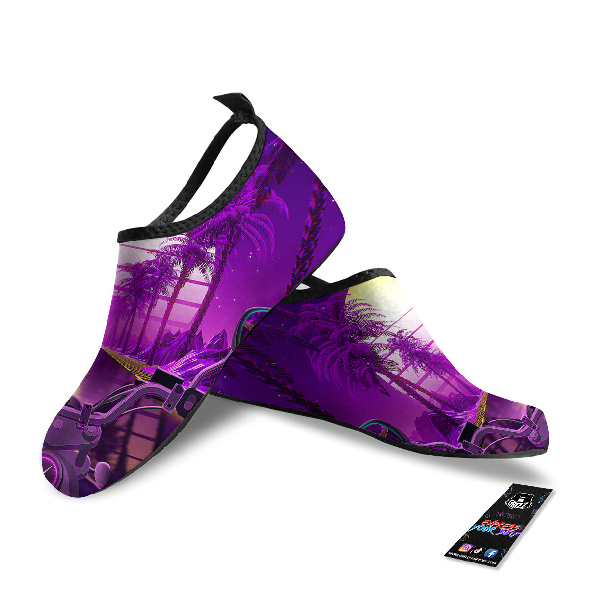 Riding Motorcycle Retro Purple Print Water Shoes-grizzshop