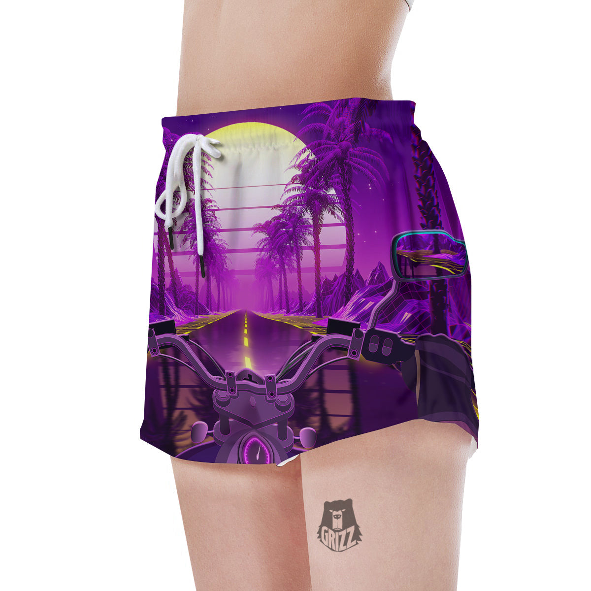 Riding Motorcycle Retro Purple Print Women's Shorts-grizzshop