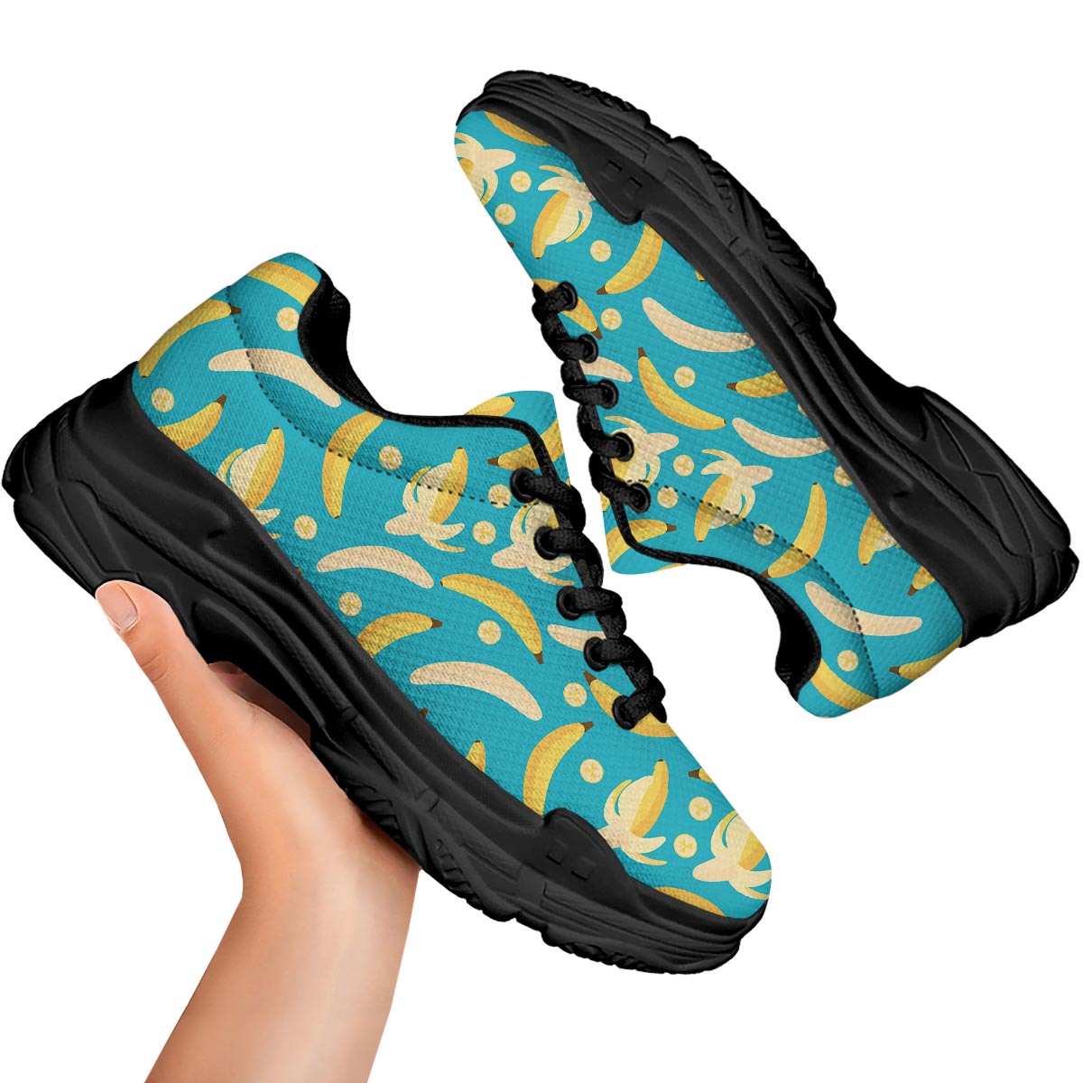Ripe Banana Print Pattern Black Chunky Shoes-grizzshop