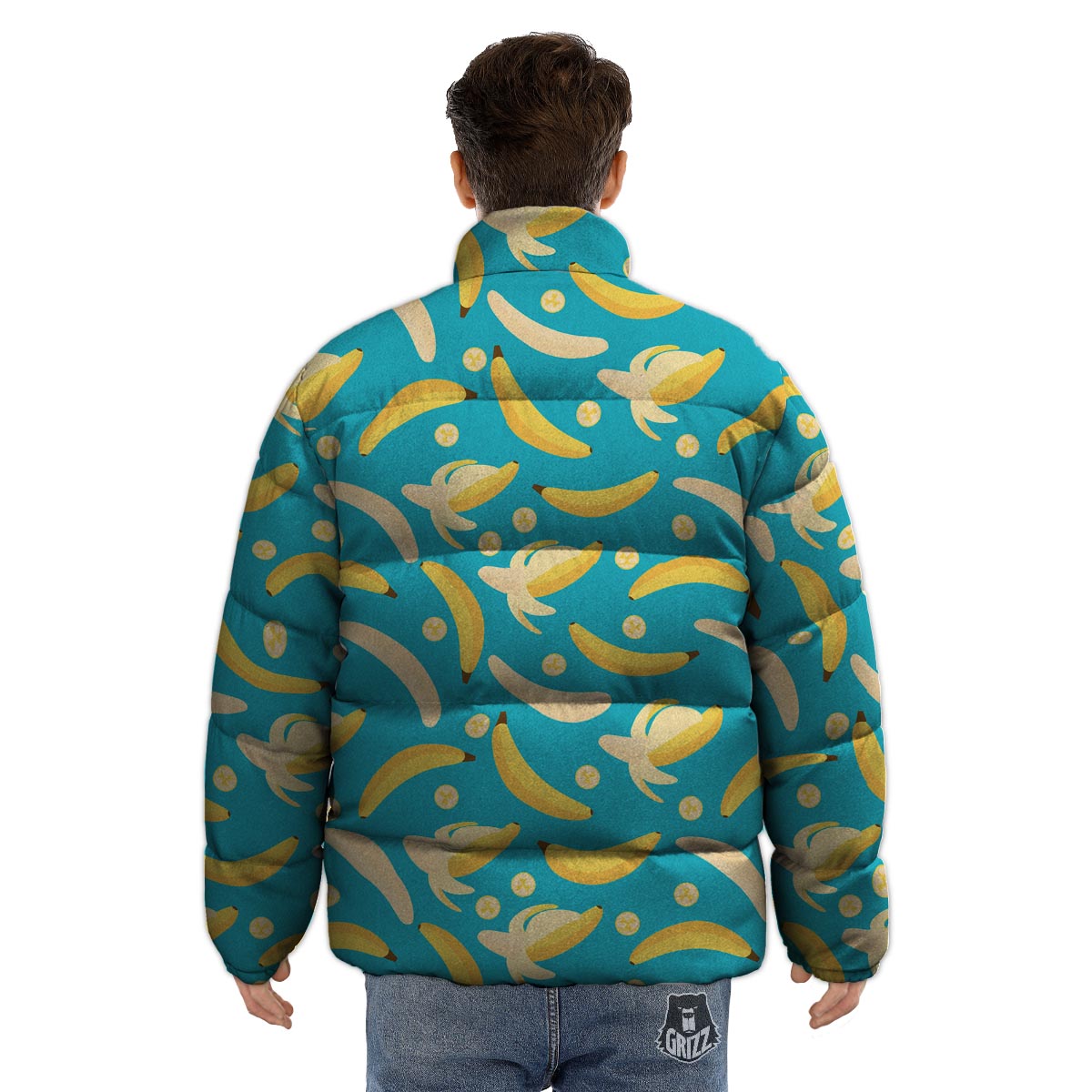 Ripe Banana Print Pattern Puffer Jacket-grizzshop
