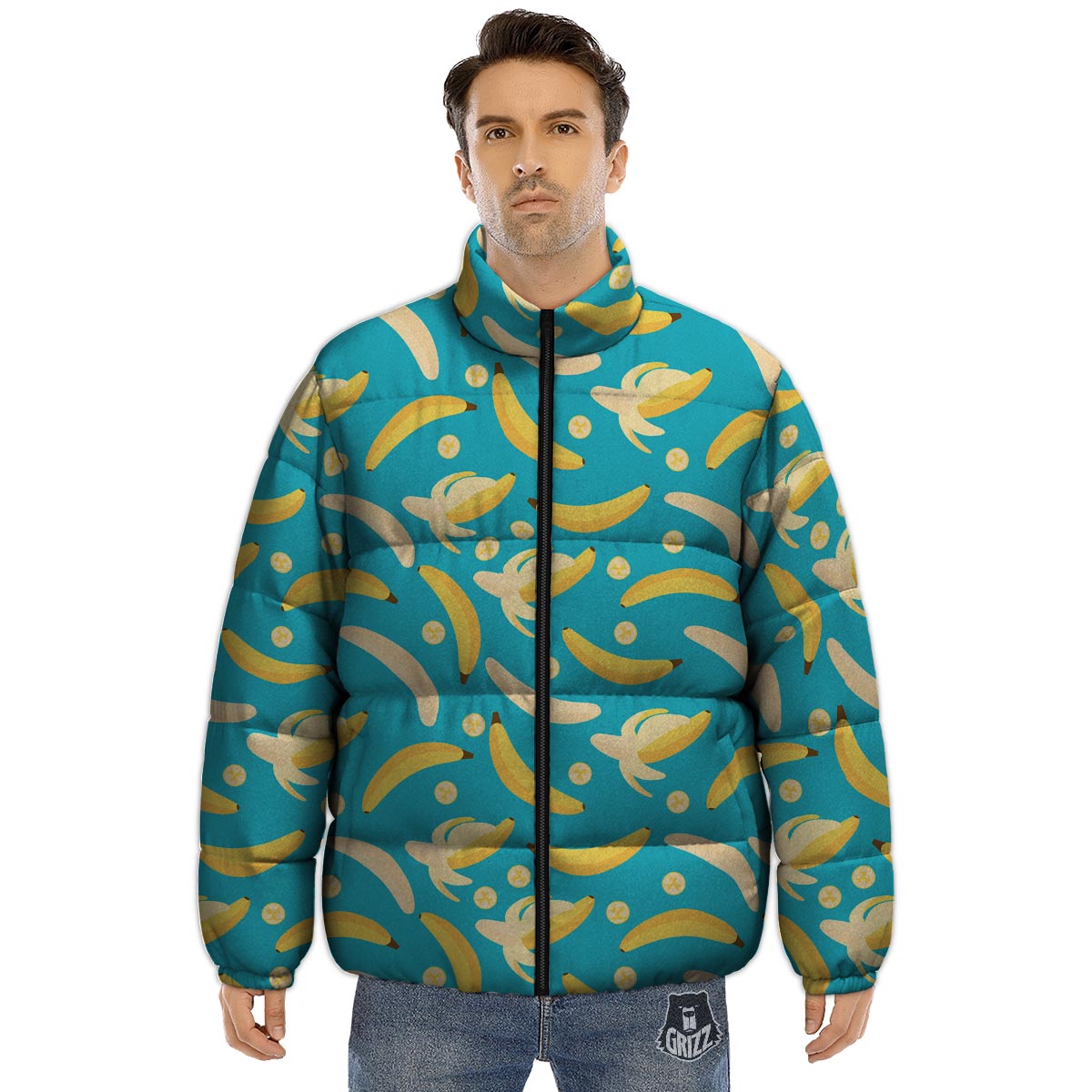 Ripe Banana Print Pattern Puffer Jacket-grizzshop