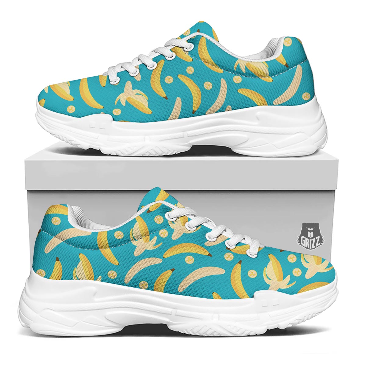 Ripe Banana Print Pattern White Chunky Shoes-grizzshop