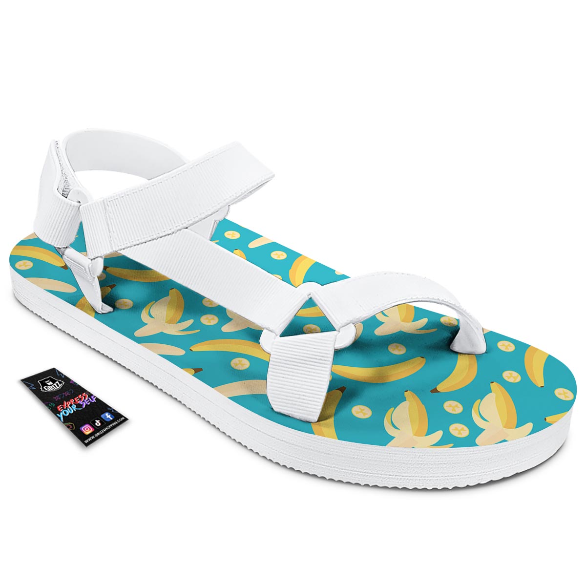 Ripe Banana Print Pattern White Open Toe Sandals-grizzshop