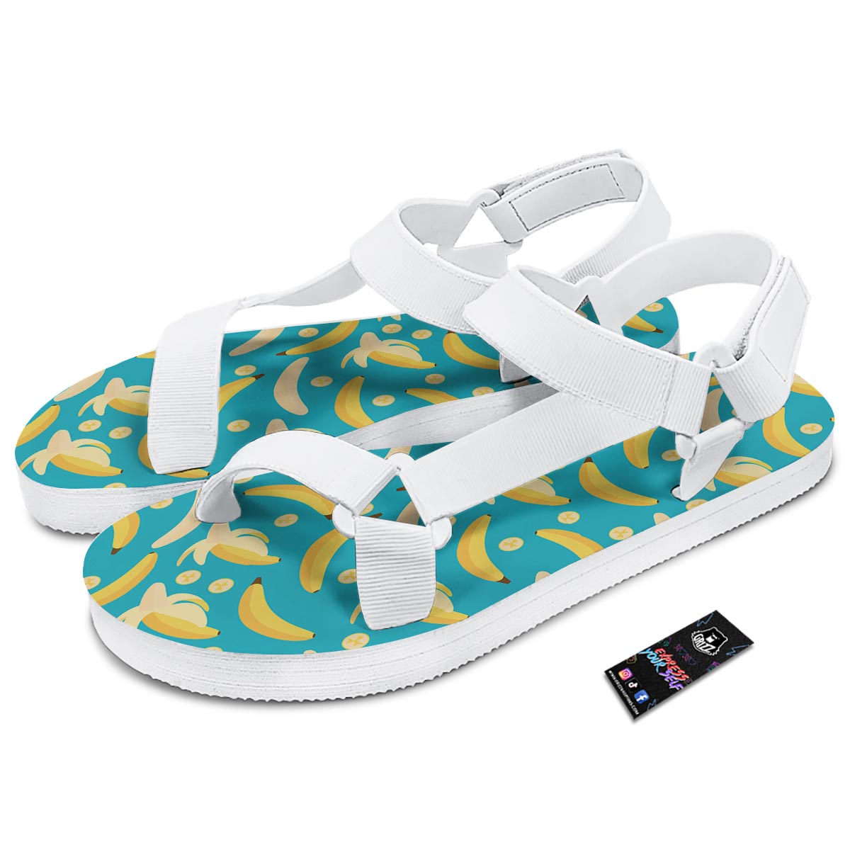 Ripe Banana Print Pattern White Open Toe Sandals-grizzshop