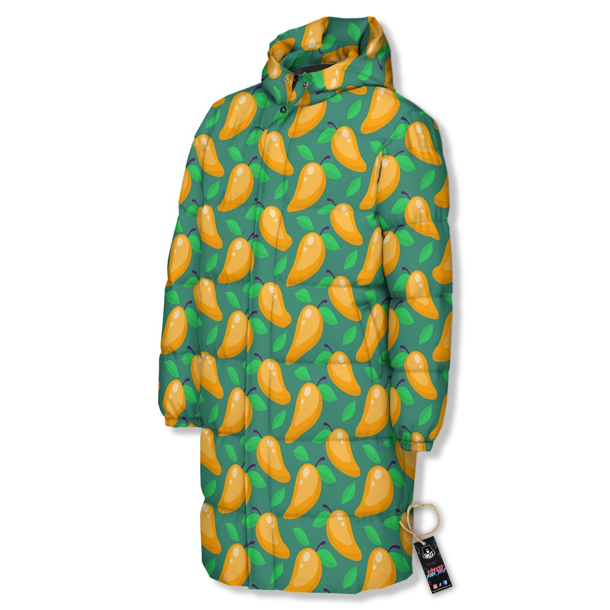 Ripe Mango Fruit Print Pattern Long Down Jacket-grizzshop