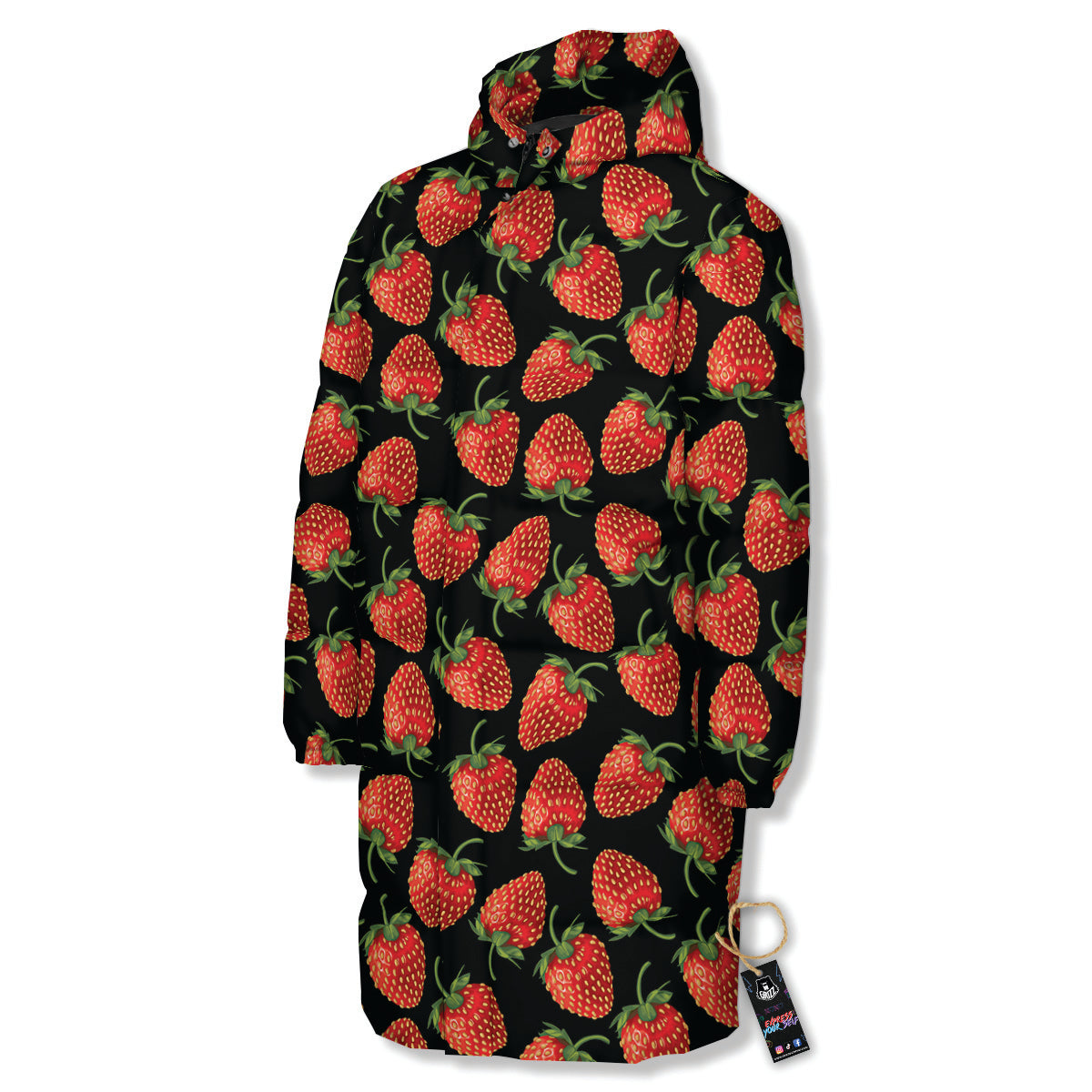 Ripe Strawberries Print Pattern Long Down Jacket-grizzshop