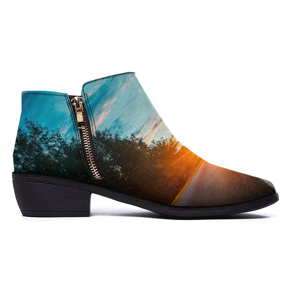 Road Sunrise Print Ankle Boots-grizzshop
