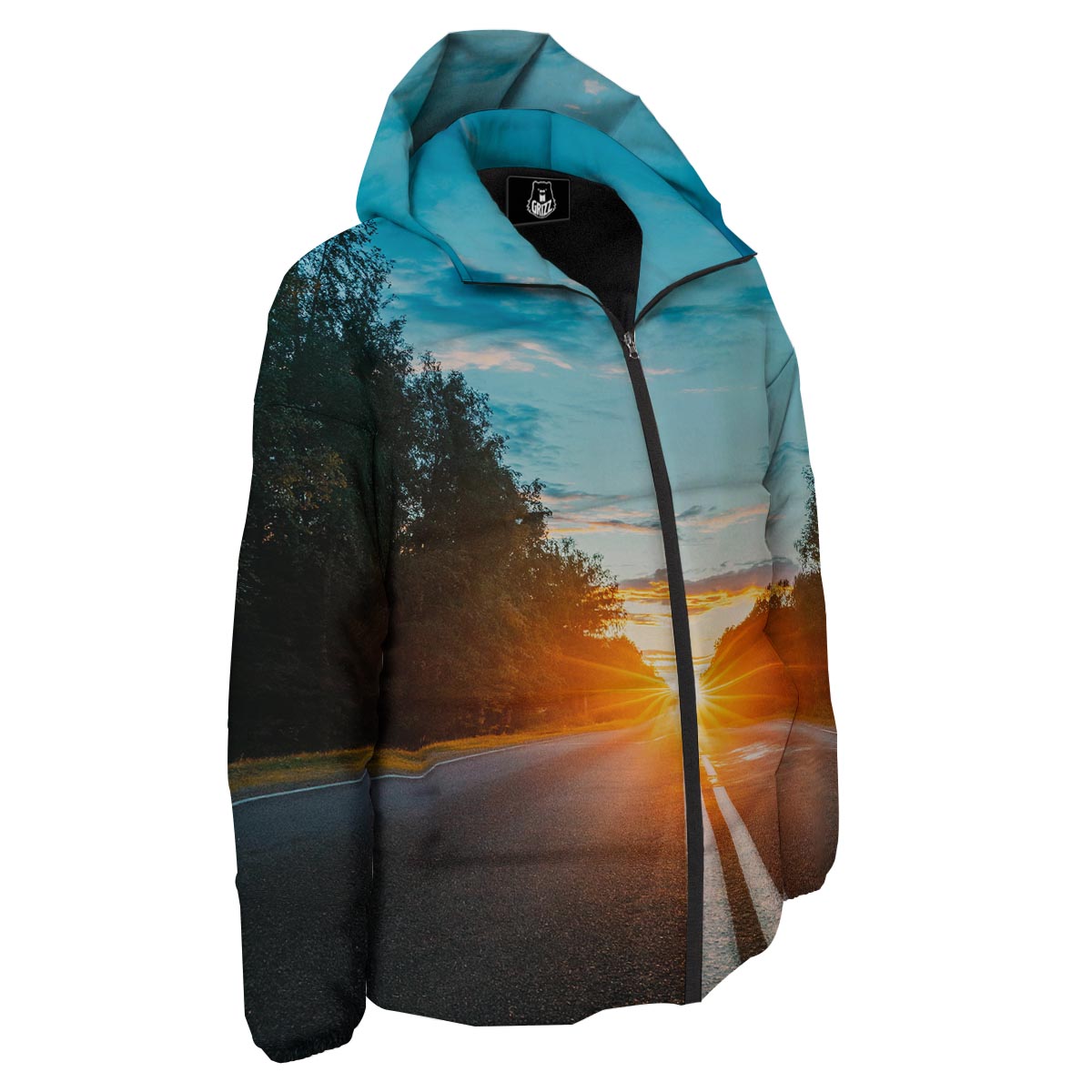Road Sunrise Print Down Jacket-grizzshop