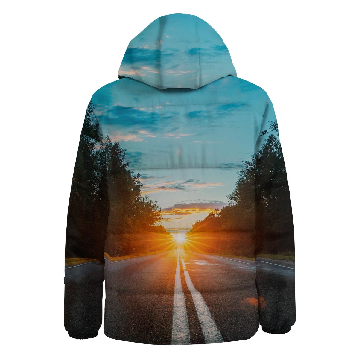 Road Sunrise Print Down Jacket-grizzshop