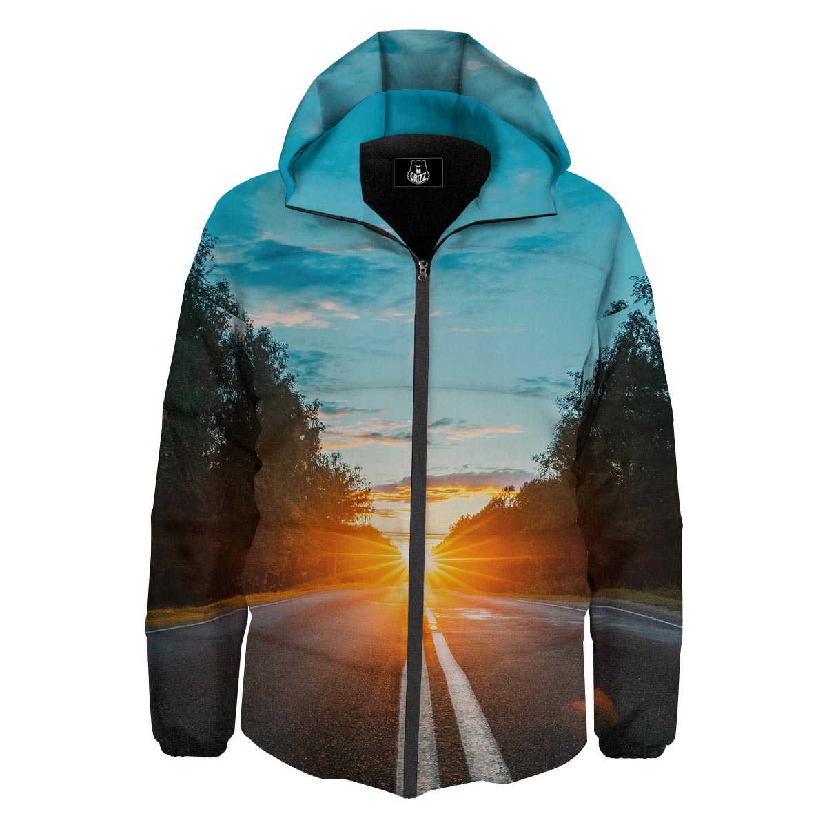 Road Sunrise Print Down Jacket-grizzshop