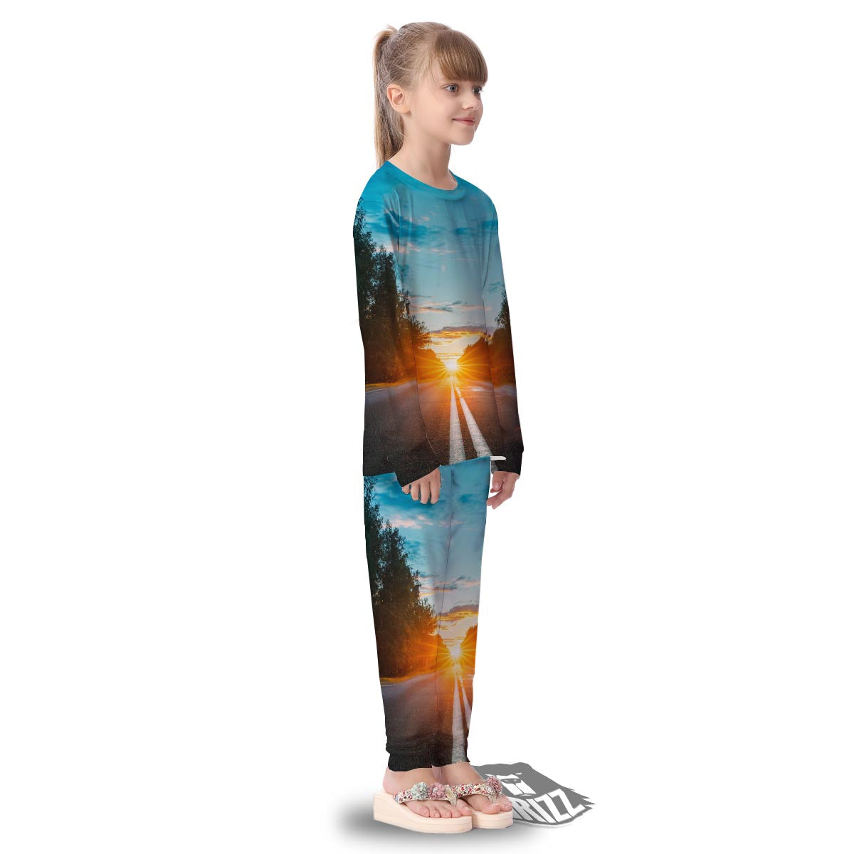 Road Sunrise Print Kid's Pajamas-grizzshop