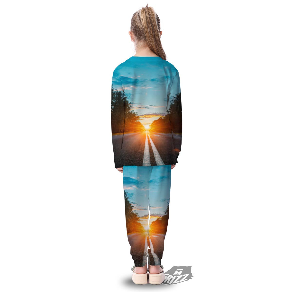 Road Sunrise Print Kid's Pajamas-grizzshop
