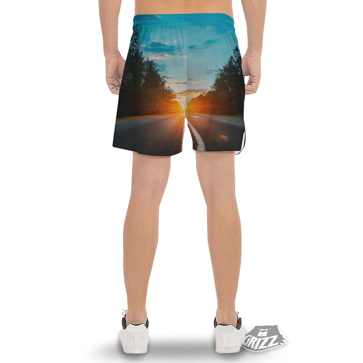 Road Sunrise Print Men's Gym Shorts-grizzshop