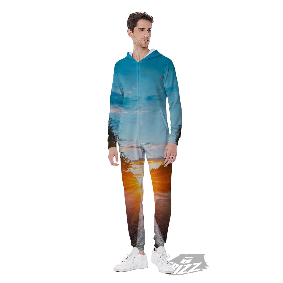 Road Sunrise Print Men's Jumpsuit-grizzshop