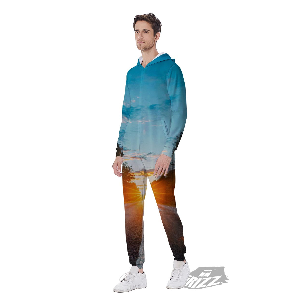 Road Sunrise Print Men's Jumpsuit-grizzshop