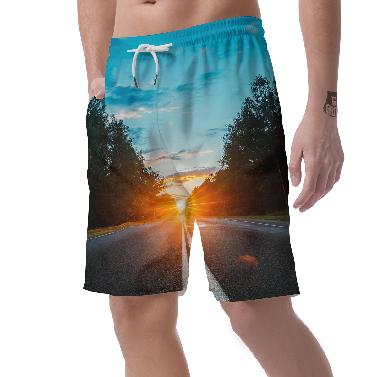 Road Sunrise Print Men's Shorts-grizzshop