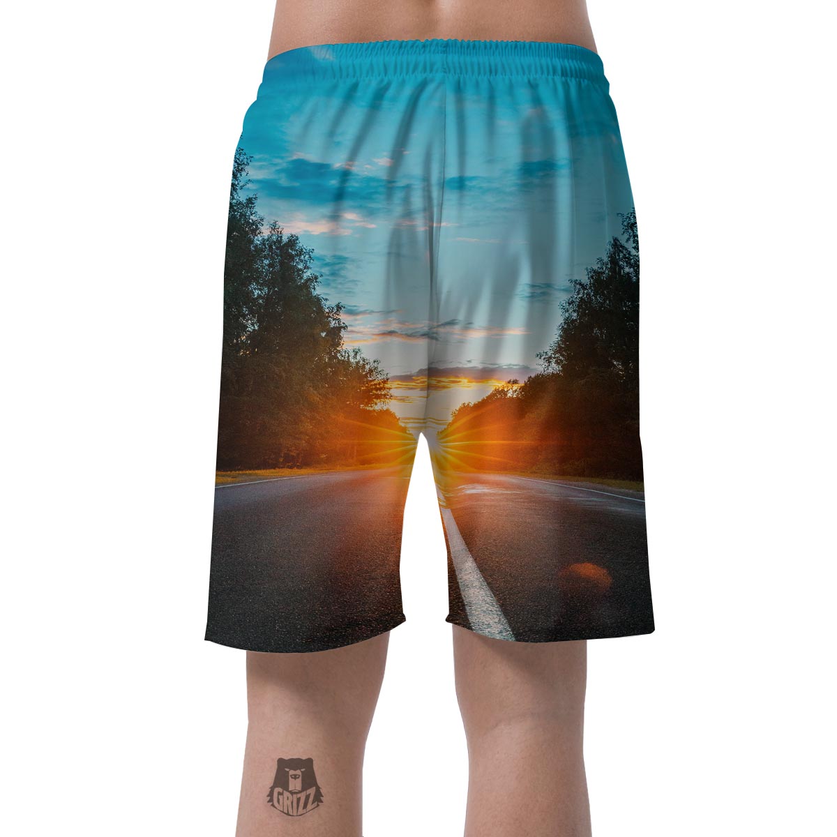 Road Sunrise Print Men's Shorts-grizzshop