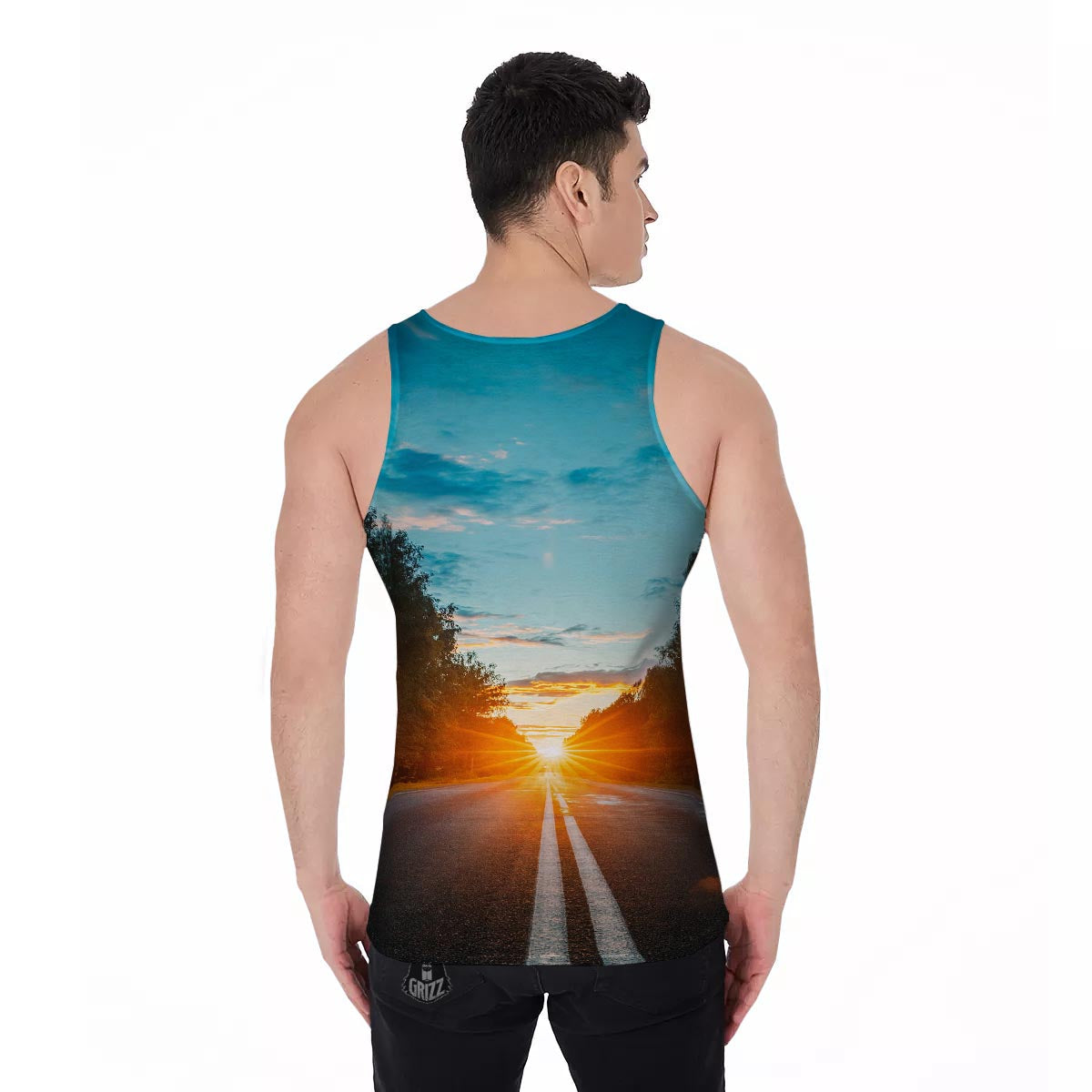 Road Sunrise Print Men's Tank Top-grizzshop