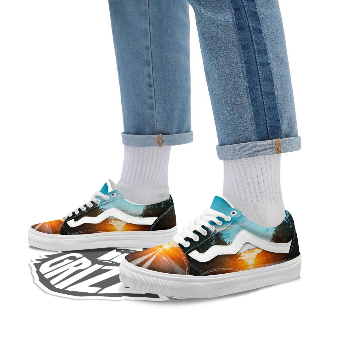 Road Sunrise Print Skate Shoes-grizzshop