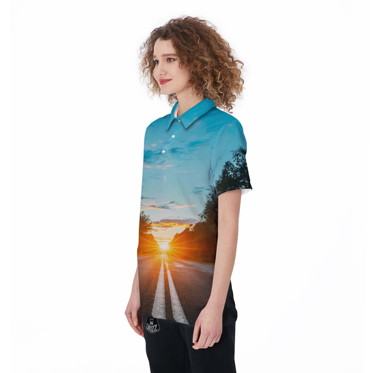 Road Sunrise Print Women's Golf Shirts-grizzshop
