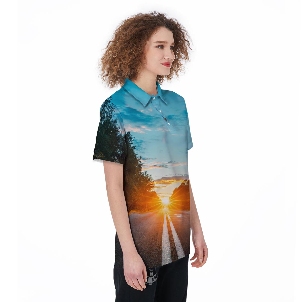 Road Sunrise Print Women's Golf Shirts-grizzshop