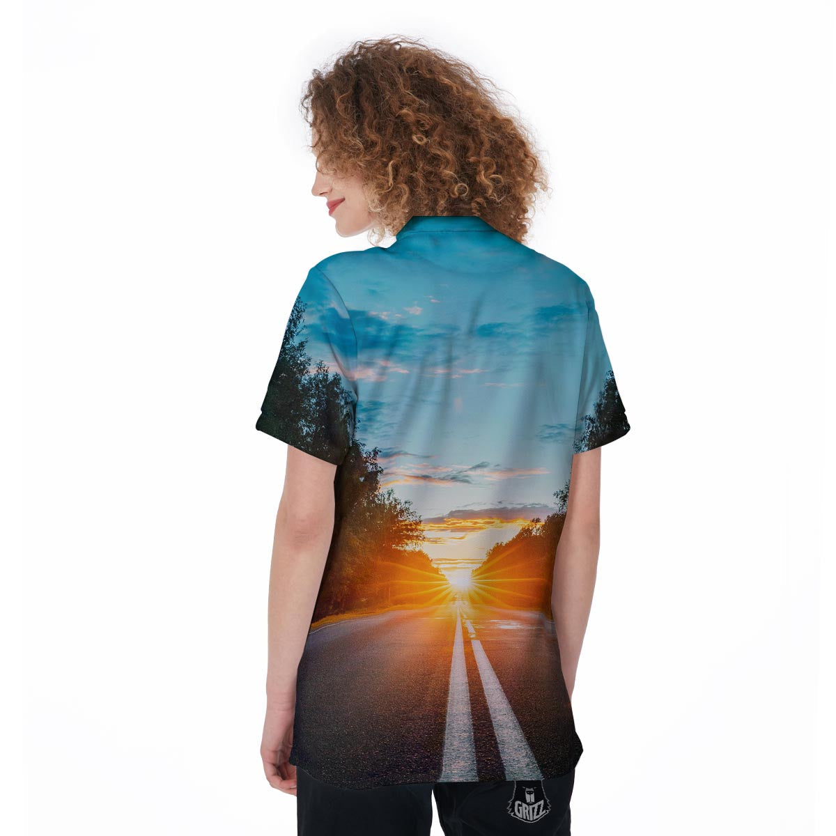 Road Sunrise Print Women's Golf Shirts-grizzshop