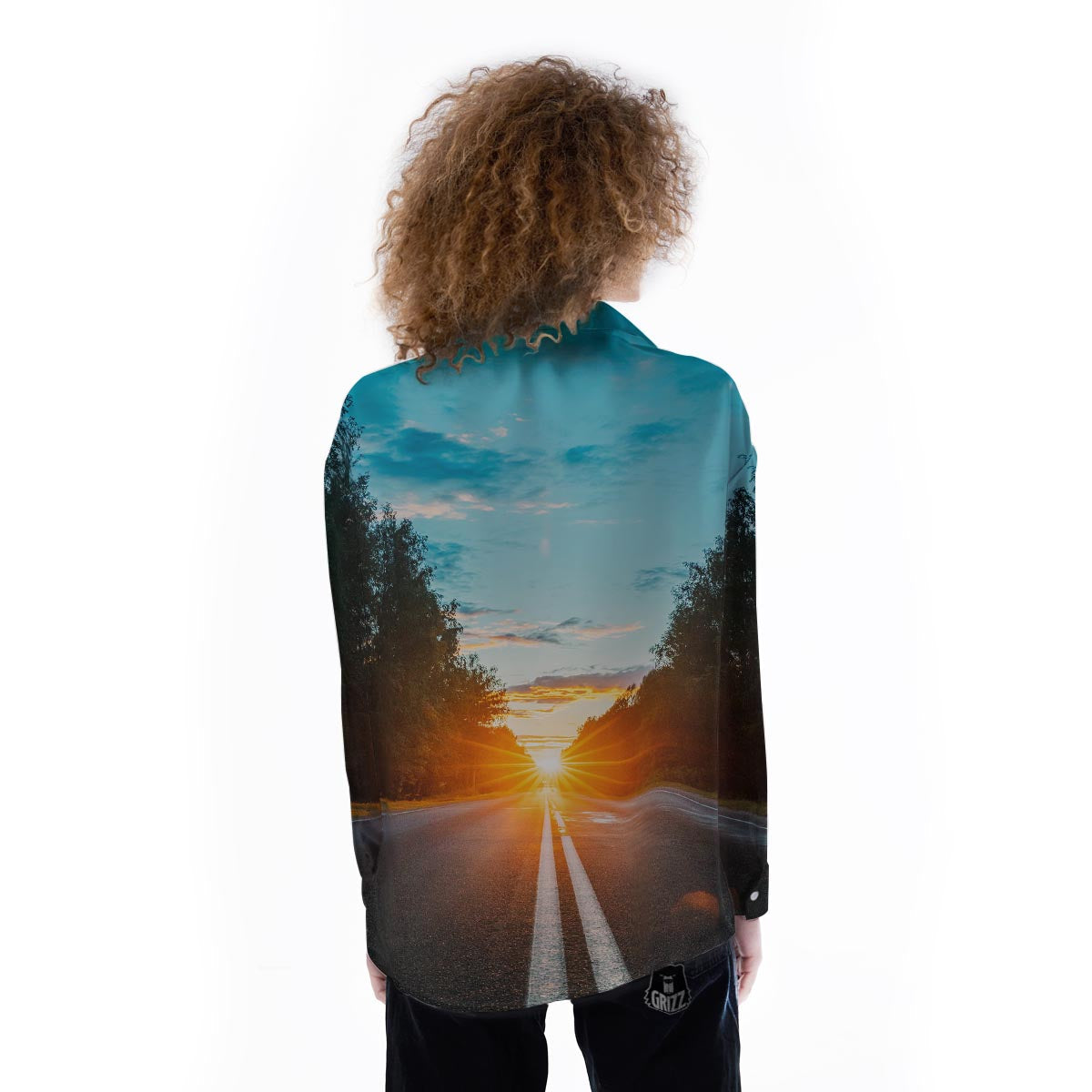 Road Sunrise Print Women's Long Sleeve Shirts-grizzshop