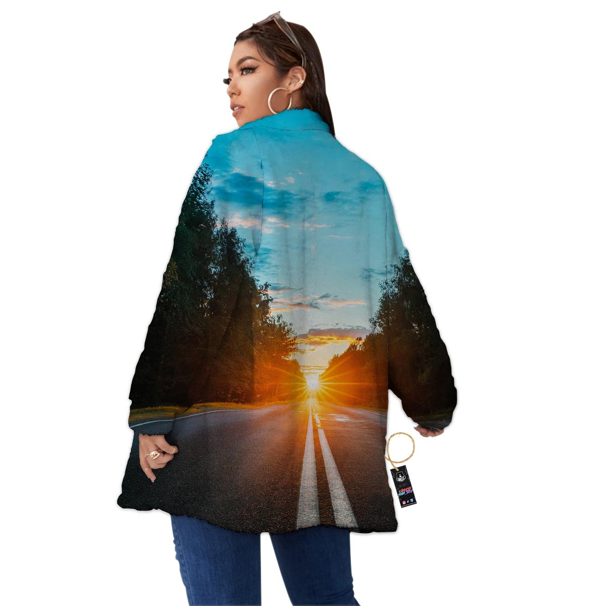 Road Sunrise Print Women's Sherpa Jacket-grizzshop