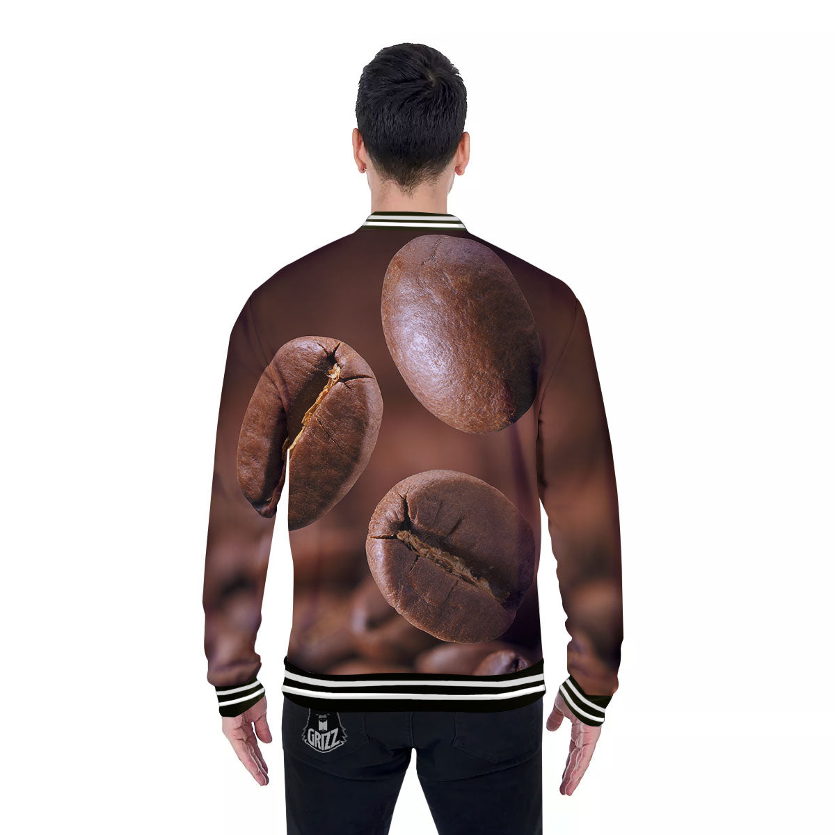 Roasted Coffee Bean Print Baseball Jacket-grizzshop