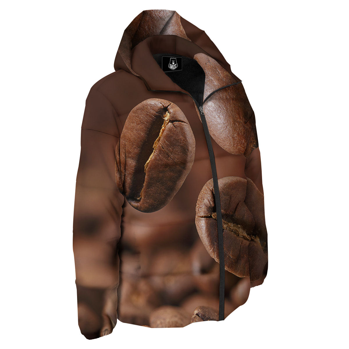 Roasted Coffee Bean Print Down Jacket-grizzshop