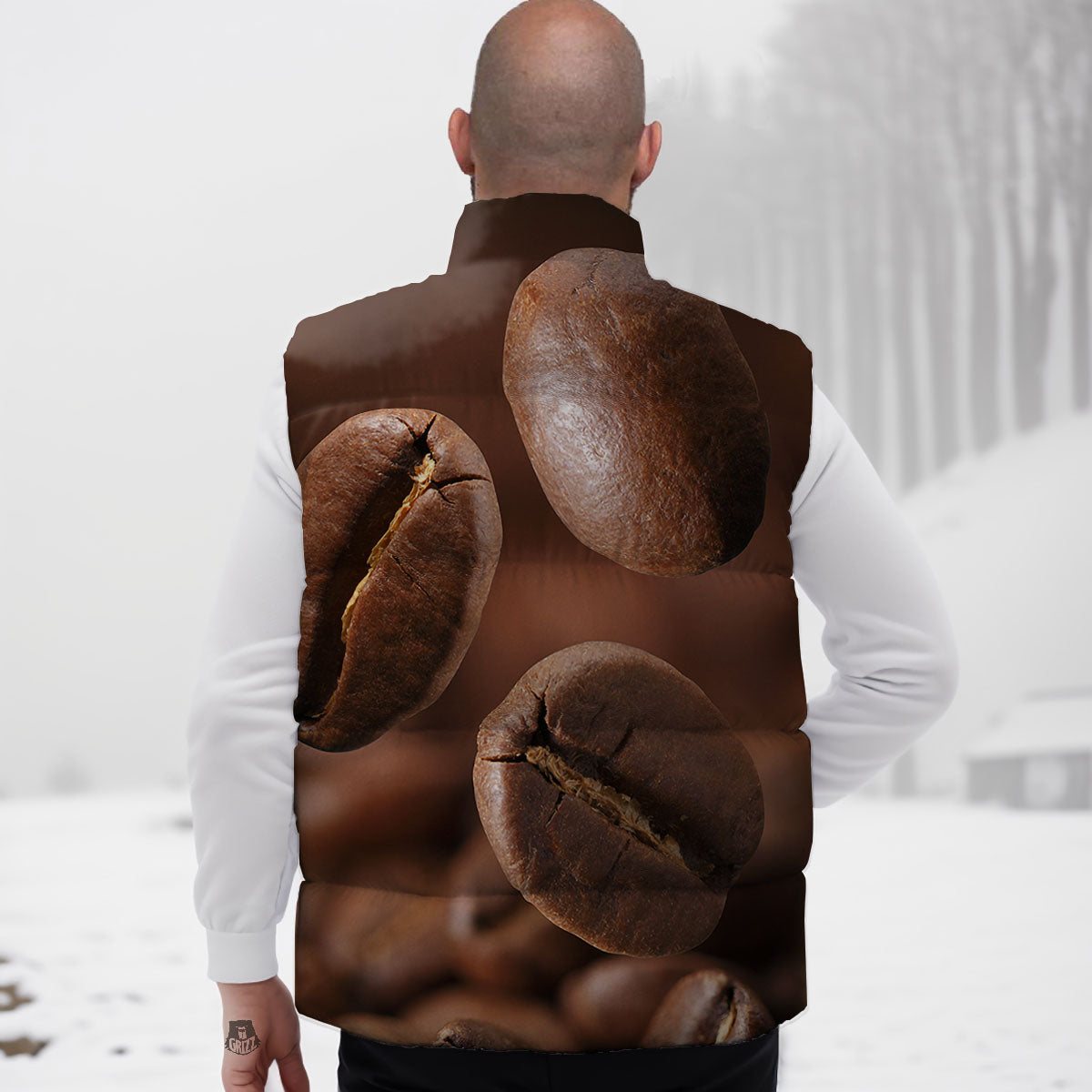 Roasted Coffee Bean Print Down Vest-grizzshop