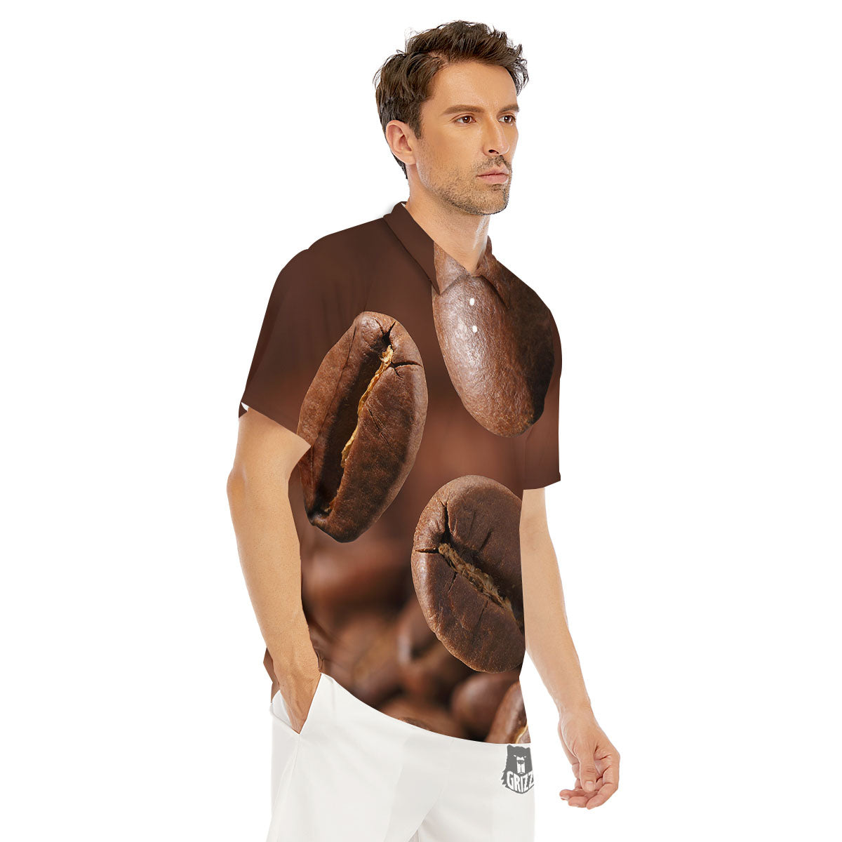 Roasted Coffee Bean Print Men's Golf Shirts-grizzshop