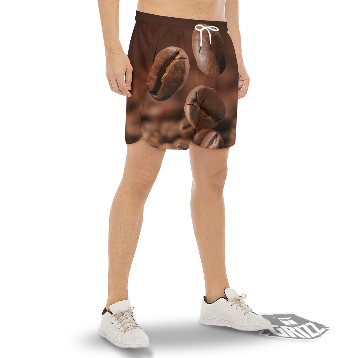 Roasted Coffee Bean Print Men's Gym Shorts-grizzshop