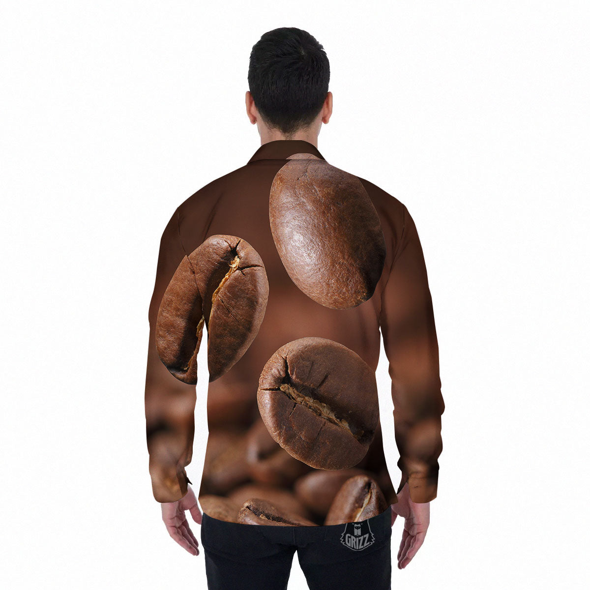 Roasted Coffee Bean Print Men's Long Sleeve Shirts-grizzshop