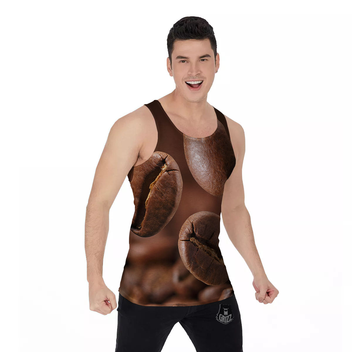 Roasted Coffee Bean Print Men's Tank Top-grizzshop
