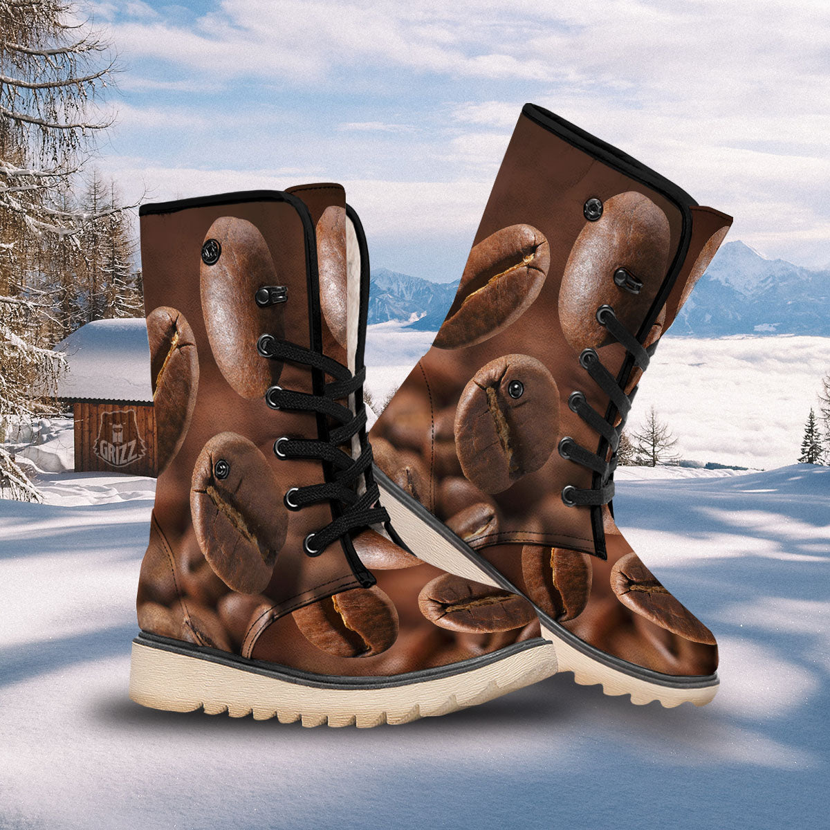Roasted Coffee Bean Print Snow Boots-grizzshop