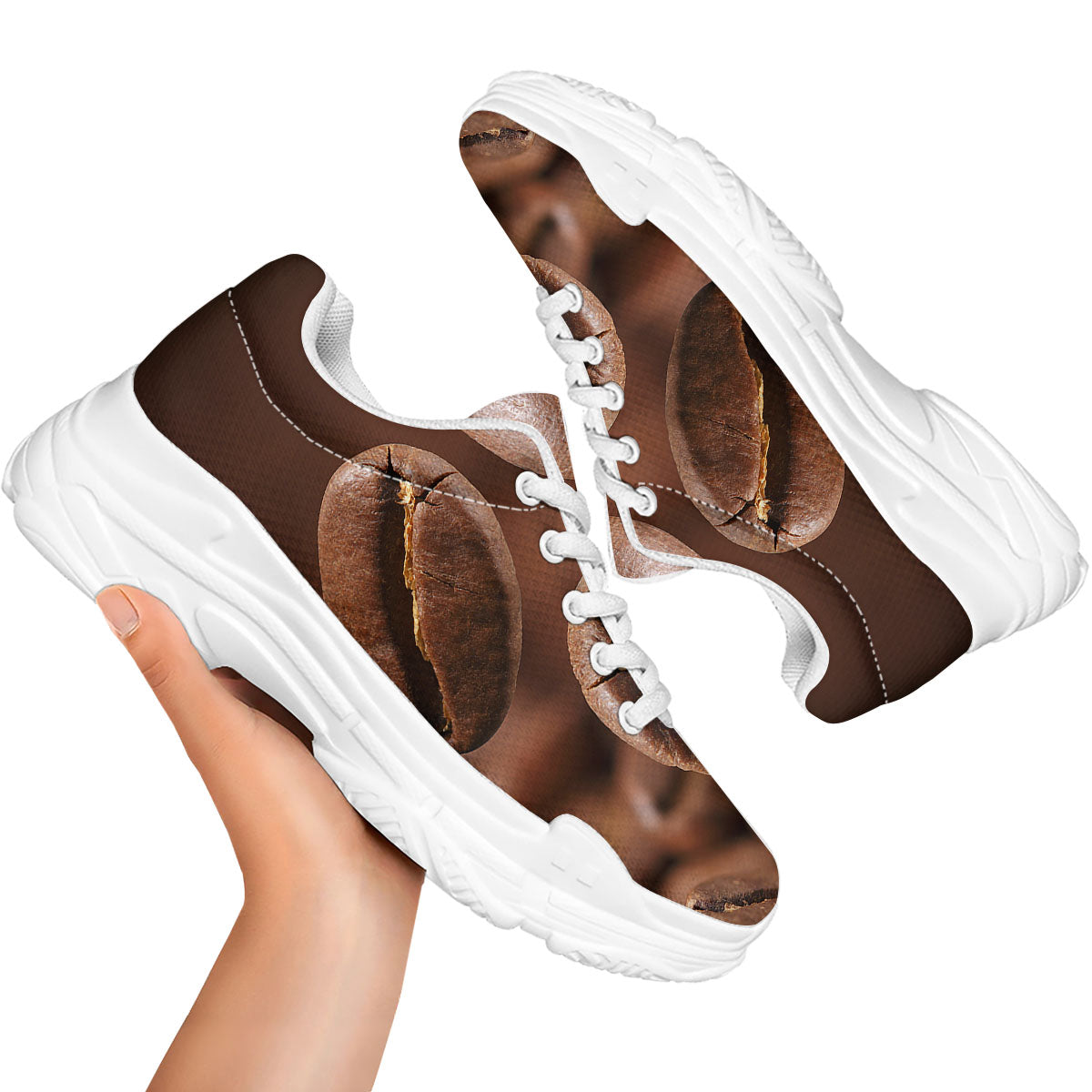 Roasted Coffee Bean Print White Chunky Shoes-grizzshop