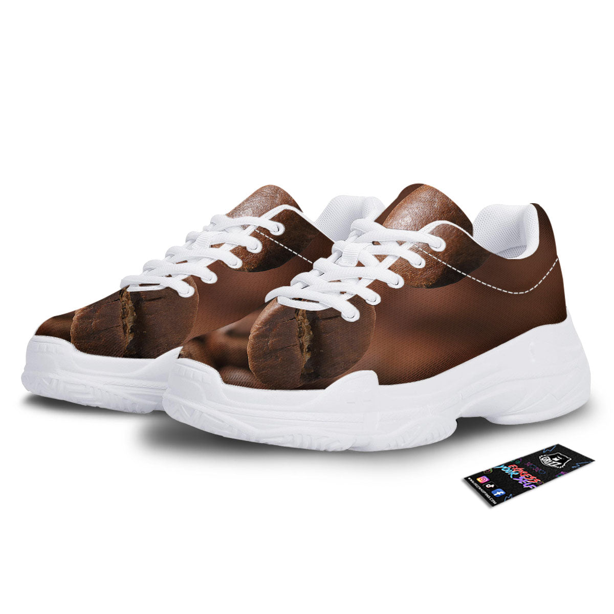 Roasted Coffee Bean Print White Chunky Shoes-grizzshop