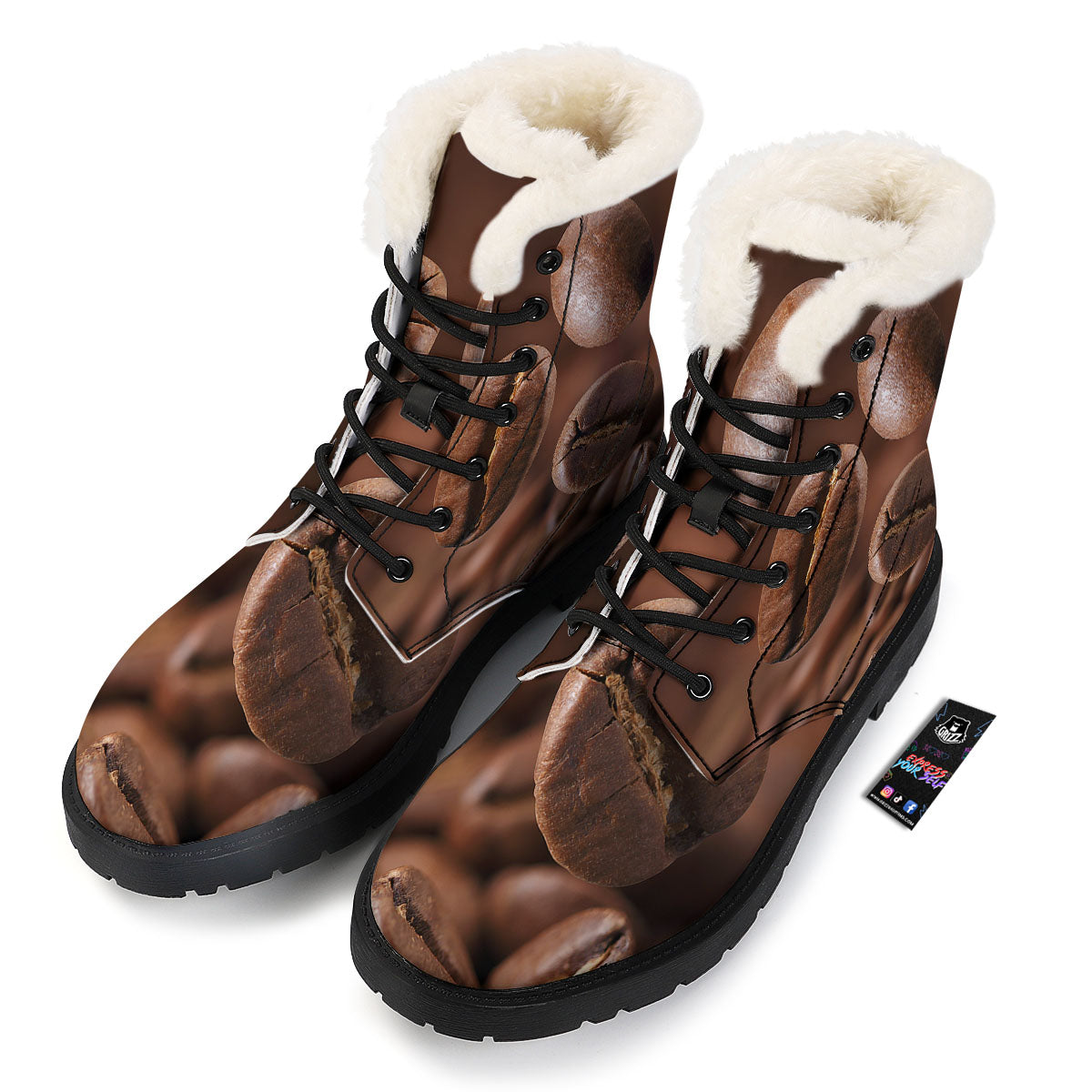 Roasted Coffee Bean Print Winter Boots-grizzshop