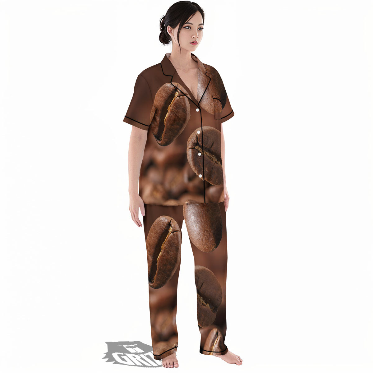 Roasted Coffee Bean Print Women's Pajamas Set-grizzshop