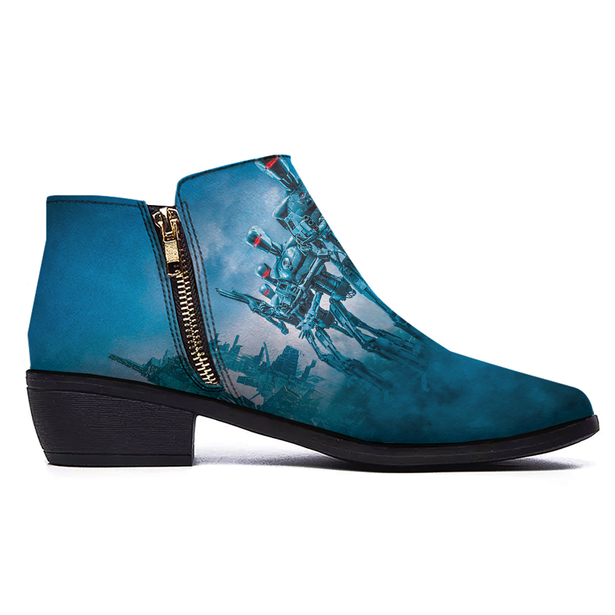 Robot Army Print Ankle Boots-grizzshop
