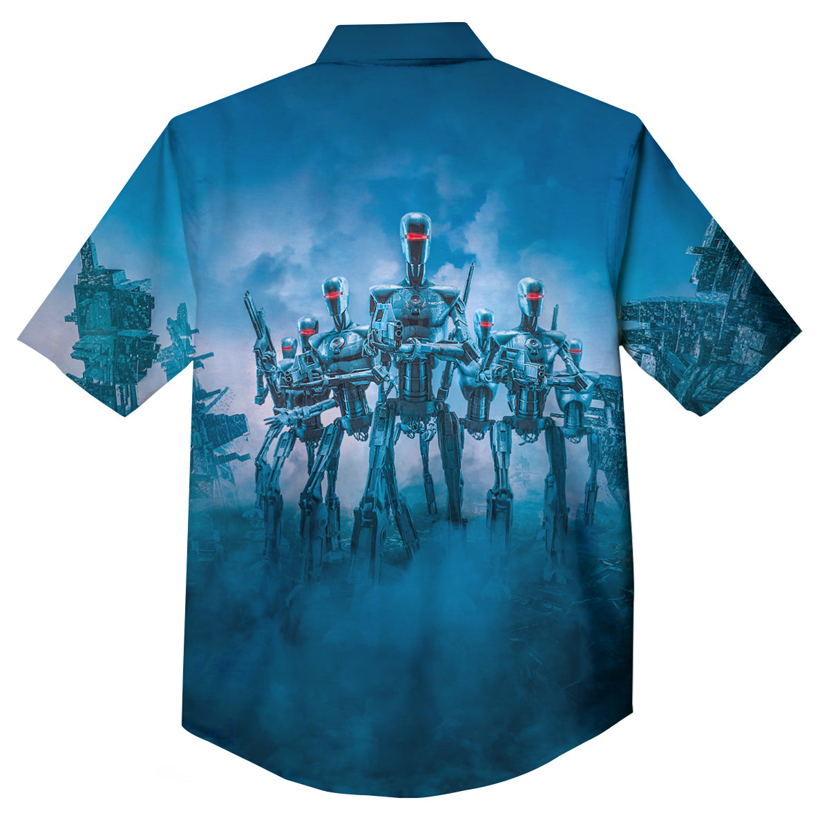 Robot Army Print Button Up Shirt-grizzshop