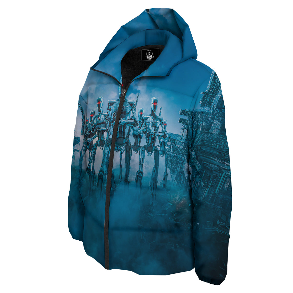 Robot Army Print Down Jacket-grizzshop